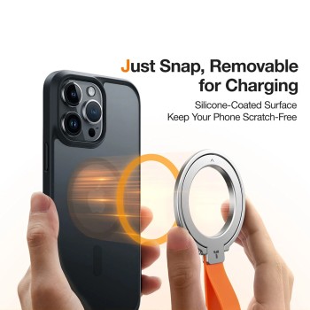 Torras - Ostand Magnetic Ring - Въртяща се на 360° стойка, държач за телефон/ръкохватка, лесно закрепване - сребро