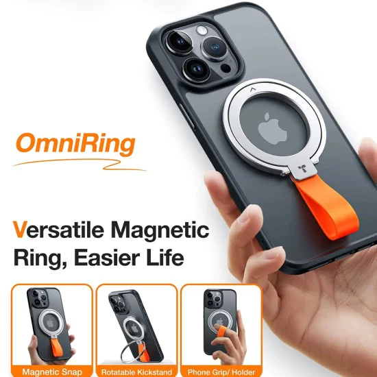 Torras - Ostand Magnetic Ring - Въртяща се на 360° стойка, държач за телефон/ръкохватка, лесно закрепване - сребро
