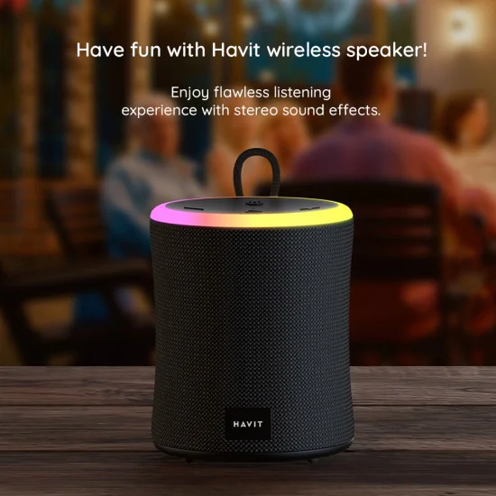 Havit - Безжичен високоговорител (SK832BT) - Type-C, Bluetooth 5.3, TWS, TF, USB, Hands-Free разговори, RGB светлини, IPX6, 1800mAh - Черен
