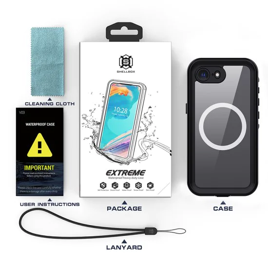 ShellBox - Водоустойчив IP68 калъф - iPhone 16e - черен