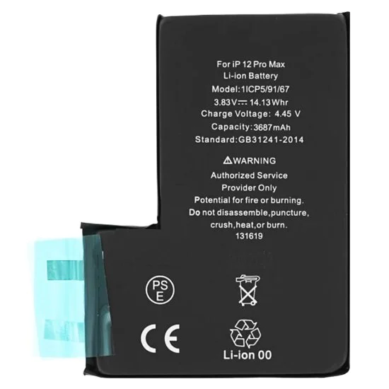 Батерия за iPhone 12 Pro Max, 3687mAh, 3687mAh, без щипка - OEM (18531) - Черна