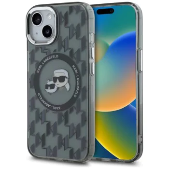 Калъф за iPhone 15 Plus - Karl Lagerfeld IML MagSafe (KLHMP15MHMCMCKKMHMHK) - монограм Karl&Choupette Head