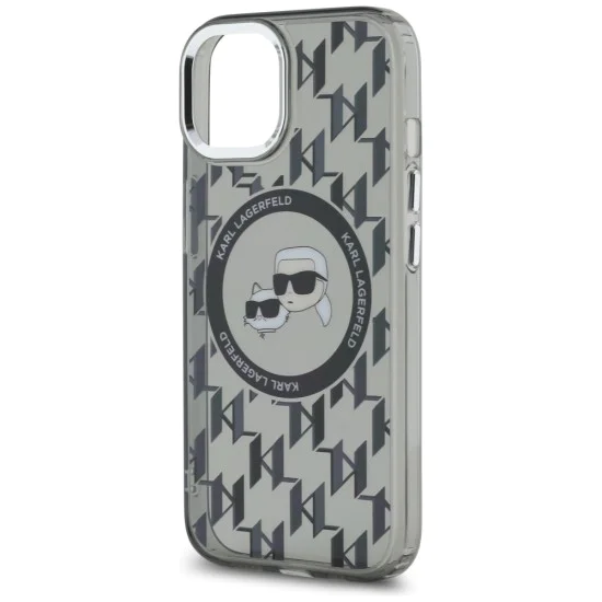 Калъф за iPhone 15 - Karl Lagerfeld IML MagSafe (KLHMP15SHMCKKMHK) - монограм Karl&Choupette Head