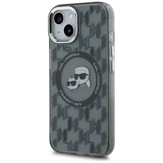 Калъф за iPhone 15 - Karl Lagerfeld IML MagSafe (KLHMP15SHMCKKMHK) - монограм Karl&Choupette Head