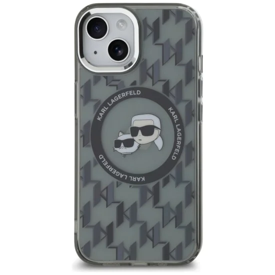 Калъф за iPhone 15 - Karl Lagerfeld IML MagSafe (KLHMP15SHMCKKMHK) - монограм Karl&Choupette Head