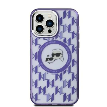 Калъф за iPhone 15 - Karl Lagerfeld IML MagSafe (KLHMP15SHMCKMHU) - лилав монограм Karl&Choupette Head