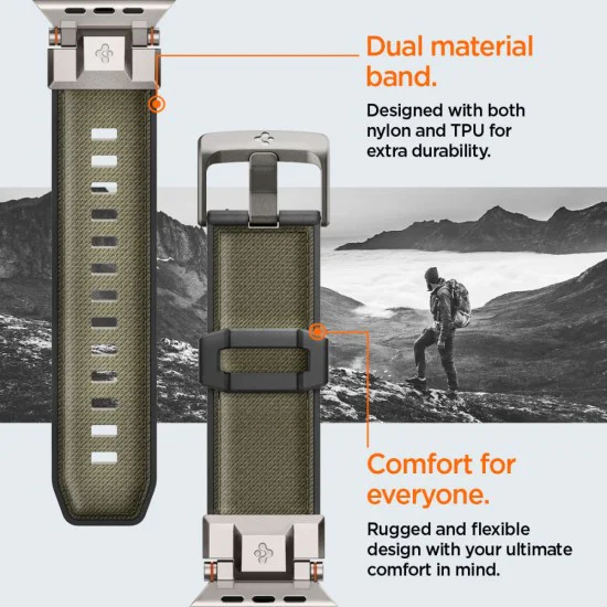 Каишка за часовник Apple Watch (42–49 mm) – Spigen DuraPro Armor – Military Green