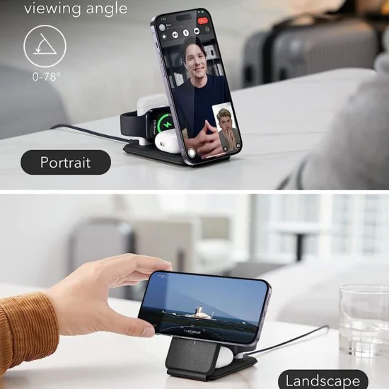 Безжично зарядно устройство 2C569 – ESR Premium Travel Set, с чанта, за iPhone, MFi Apple Watch, AirPods, Qi2 – бяло
