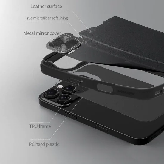 Калъф за iPhone 16 - Nillkin Qin Prop Plain Leather Case - черен