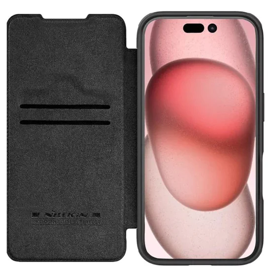 Калъф за iPhone 16 - Nillkin Qin Prop Plain Leather Case - черен