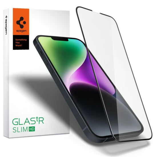 Протектор за iPhone 13 / iPhone 13 Pro / iPhone 14 / iPhone 16e - Spigen - Glas.tR Slim - Черен