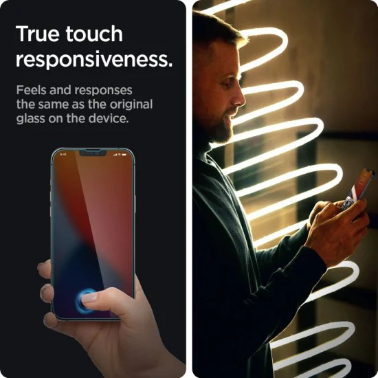 Протектор за iPhone 13 / iPhone 13 Pro / iPhone 14 / iPhone 16e - Spigen - Glas.tR Slim - Поверителност