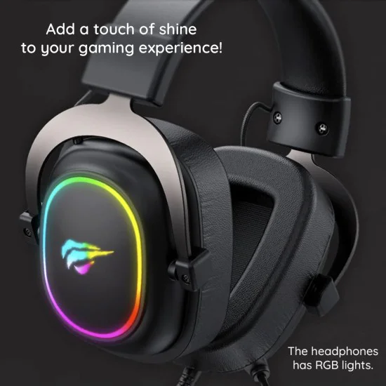 Havit - Геймърски слушалки (H2002P) - с RGB, микрофон, 53 мм високоговорител, 2 м кабел - Черни