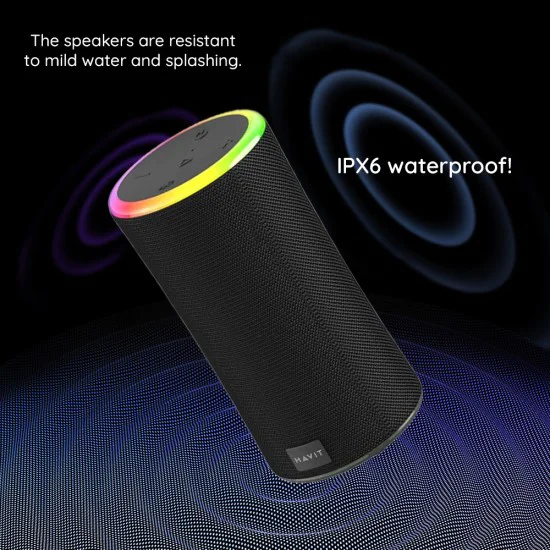 Havit - Безжична тонколона (SK833BT) - Type-C, Bluetooth 5.3, TWS, TF, USB, Hands-Free разговори, RGB светлини, IPX6, 4000mAh - Черна