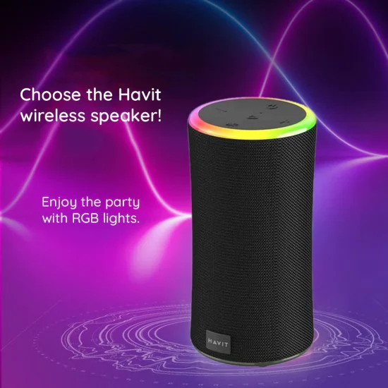 Havit - Безжична тонколона (SK833BT) - Type-C, Bluetooth 5.3, TWS, TF, USB, Hands-Free разговори, RGB светлини, IPX6, 4000mAh - Черна