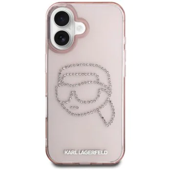 Калъф за iPhone 16 - Karl Lagerfeld - IML Rhinestones (KLHCP16SHKHDCELP) - Pink Karl Head