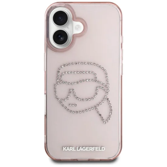 Калъф за iPhone 16 - Karl Lagerfeld - IML Rhinestones (KLHCP16SHKHDCELP) - Pink Karl Head