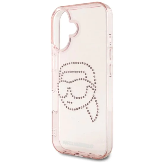 Калъф за iPhone 16 - Karl Lagerfeld - IML Rhinestones (KLHCP16SHKHDCELP) - Pink Karl Head