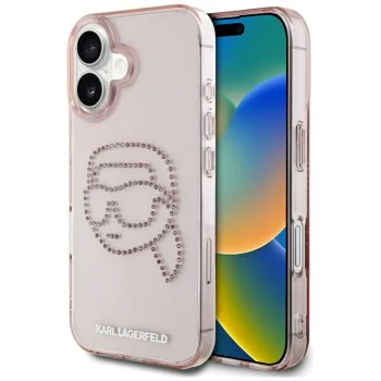 Калъф за iPhone 16 - Karl Lagerfeld - IML Rhinestones (KLHCP16SHKHDCELP) - Pink Karl Head