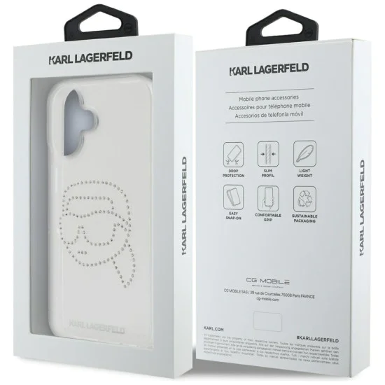 Калъф за iPhone 16 - Karl Lagerfeld - IML Rhinestones (KLHCP16SHKHDCELT) - Karl Head Transparent