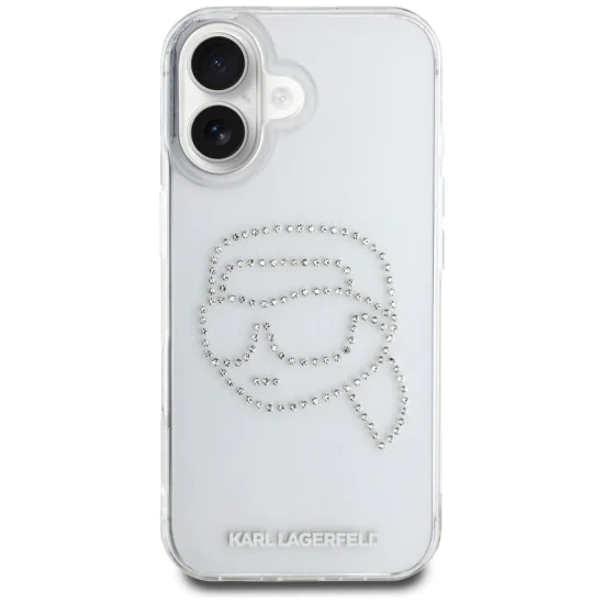 Калъф за iPhone 16 - Karl Lagerfeld - IML Rhinestones (KLHCP16SHKHDCELT) - Karl Head Transparent