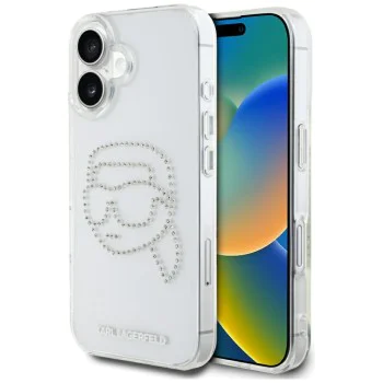 Калъф за iPhone 16 - Karl Lagerfeld - IML Rhinestones (KLHCP16SHKHDCELT) - Karl Head Transparent