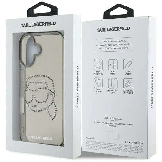 Калъф за iPhone 16 - Karl Lagerfeld - IML Rhinestones (KLHCP16SHKHDCELK) - Karl Head
