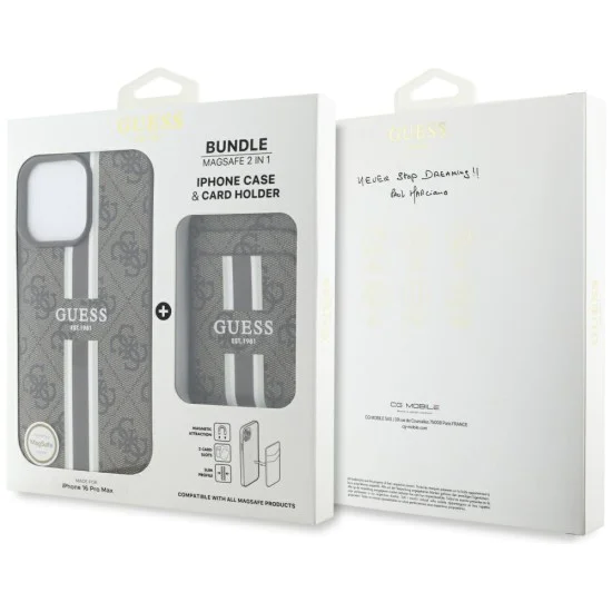 Калъф за iPhone 16 Pro Max - Guess - Cardslot 4G Stripes MagSafe (GUBPHCP16XP4RPSW) - Кафяв