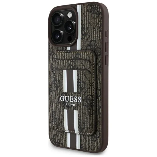 Калъф за iPhone 16 Pro Max - Guess - Cardslot 4G Stripes MagSafe (GUBPHCP16XP4RPSW) - Кафяв