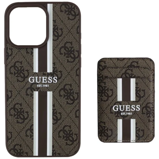 Калъф за iPhone 16 Pro Max - Guess - Cardslot 4G Stripes MagSafe (GUBPHCP16XP4RPSW) - Кафяв