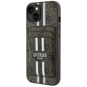 Калъф за iPhone 15 - Guess - Cardslot 4G Stripes MagSafe (GUBPHCP15SP4RPSW) - Кафяв