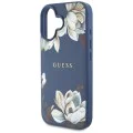 Калъф за iPhone 16 - Guess - Grained Flowers MagSafe (GUHMP16SPGNMPLMB) - Син