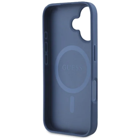 Калъф за iPhone 16 - Guess - Grained Flowers MagSafe (GUHMP16SPGNMPLMB) - Син