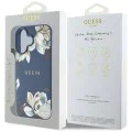 Калъф за iPhone 16 - Guess - Grained Flowers MagSafe (GUHMP16SPGNMPLMB) - Син