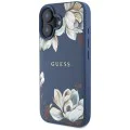Калъф за iPhone 16 - Guess - Grained Flowers MagSafe (GUHMP16SPGNMPLMB) - Син