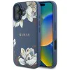 Калъф за iPhone 16 - Guess - Grained Flowers MagSafe (GUHMP16SPGNMPLMB) - Син