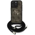 Калъф за iPhone 16 Pro Max - Guess - Hardcase 4G Big Logo with Cord Strap (GUHCP16XP4GMGCRW) - Brown