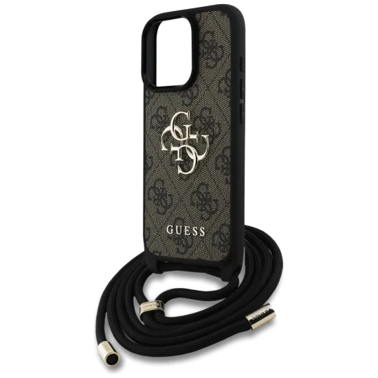 Калъф за iPhone 16 Pro Max - Guess - Hardcase 4G Big Logo with Cord Strap (GUHCP16XP4GMGCRW) - Brown