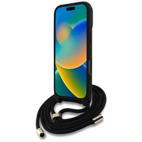 Калъф за iPhone 16 Pro Max - Guess - Hardcase 4G Big Logo with Cord Strap (GUHCP16XP4GMGCRW) - Brown