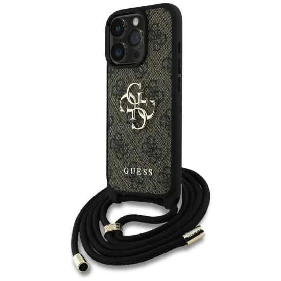 Калъф за iPhone 16 Pro Max - Guess - Hardcase 4G Big Logo with Cord Strap (GUHCP16XP4GMGCRW) - Brown