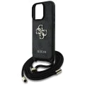 Калъф за iPhone 16 Pro - Guess - Hardcase 4G Big Logo with Cord Strap (GUHCP16LP4GMGCRK) - Черен