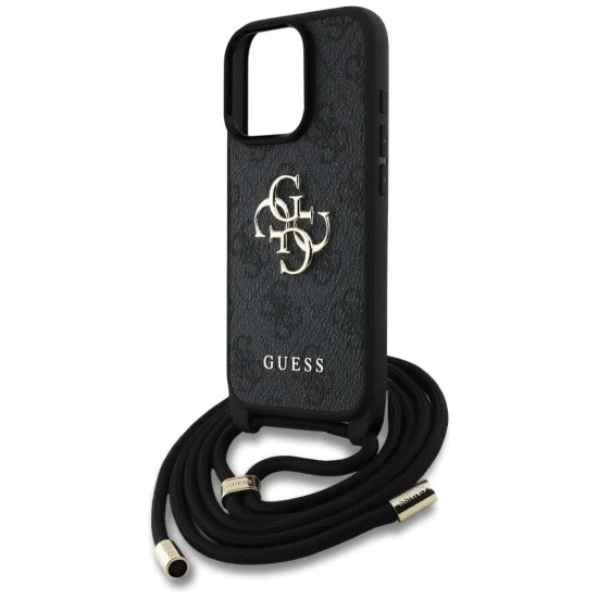 Калъф за iPhone 16 Pro - Guess - Hardcase 4G Big Logo with Cord Strap (GUHCP16LP4GMGCRK) - Черен