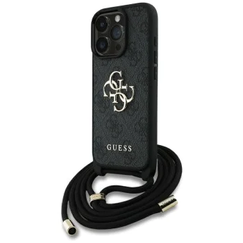 Калъф за iPhone 16 Pro - Guess - Hardcase 4G Big Logo with Cord Strap (GUHCP16LP4GMGCRK) - Черен