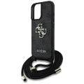 Калъф за iPhone 16 - Guess - Hardcase 4G Big Logo with Cord Strap (GUHCP16SP4GMGCRK) - Черен