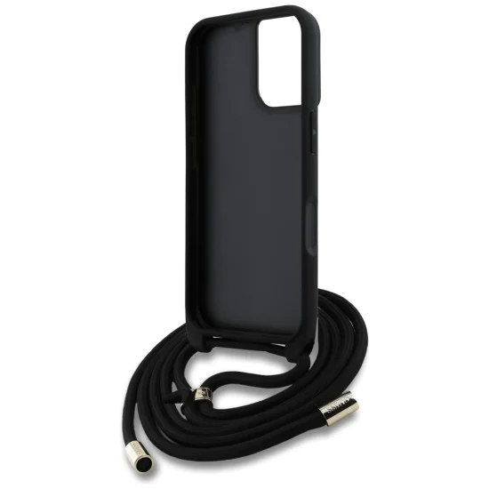 Калъф за iPhone 16 - Guess - Hardcase 4G Big Logo with Cord Strap (GUHCP16SP4GMGCRK) - Черен
