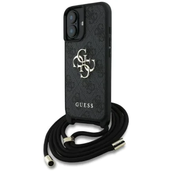 Калъф за iPhone 16 - Guess - Hardcase 4G Big Logo with Cord Strap (GUHCP16SP4GMGCRK) - Черен