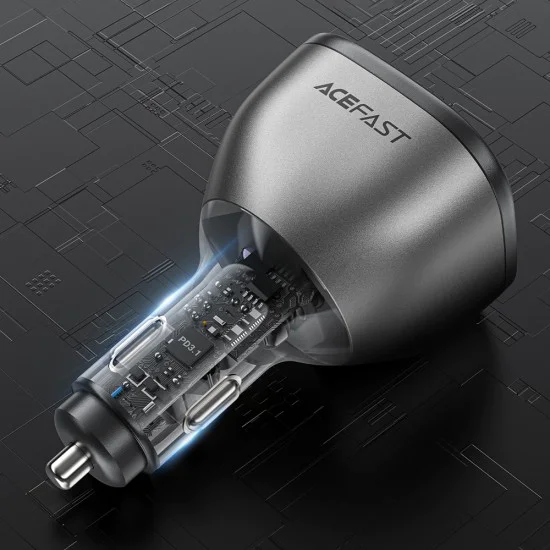 Зарядно за кола B14 – Acefast, 2x USB-C, USB, 165W, бързо зареждане, интелигентен контрол на температурата – черно