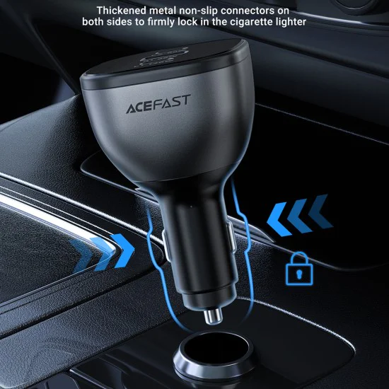 Зарядно за кола B14 – Acefast, 2x USB-C, USB, 165W, бързо зареждане, интелигентен контрол на температурата – черно