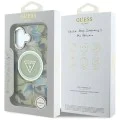 Калъф за iPhone 16 - Guess - IML Metal Glitter Flowers Triangle MagSafe (GUHMP16SHFLPEDN) - Зелен