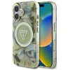 Калъф за iPhone 16 - Guess - IML Metal Glitter Flowers Triangle MagSafe (GUHMP16SHFLPEDN) - Зелен